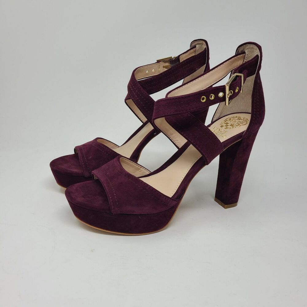 Vince Camuto 8.5 Shayla strappy platform heel burgundy leather